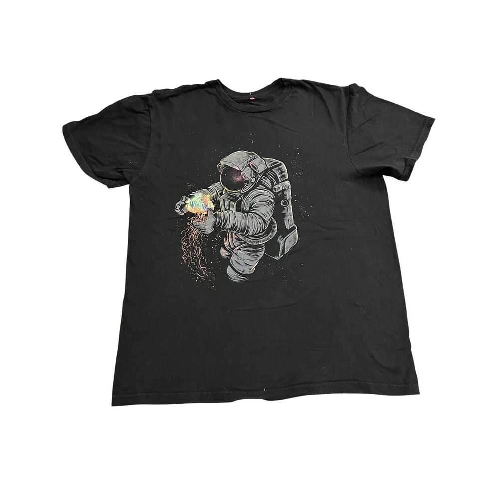 Threadless Astronaut Jellyfish T-Shirt Mens Medium Black Excellent Graphic Tee